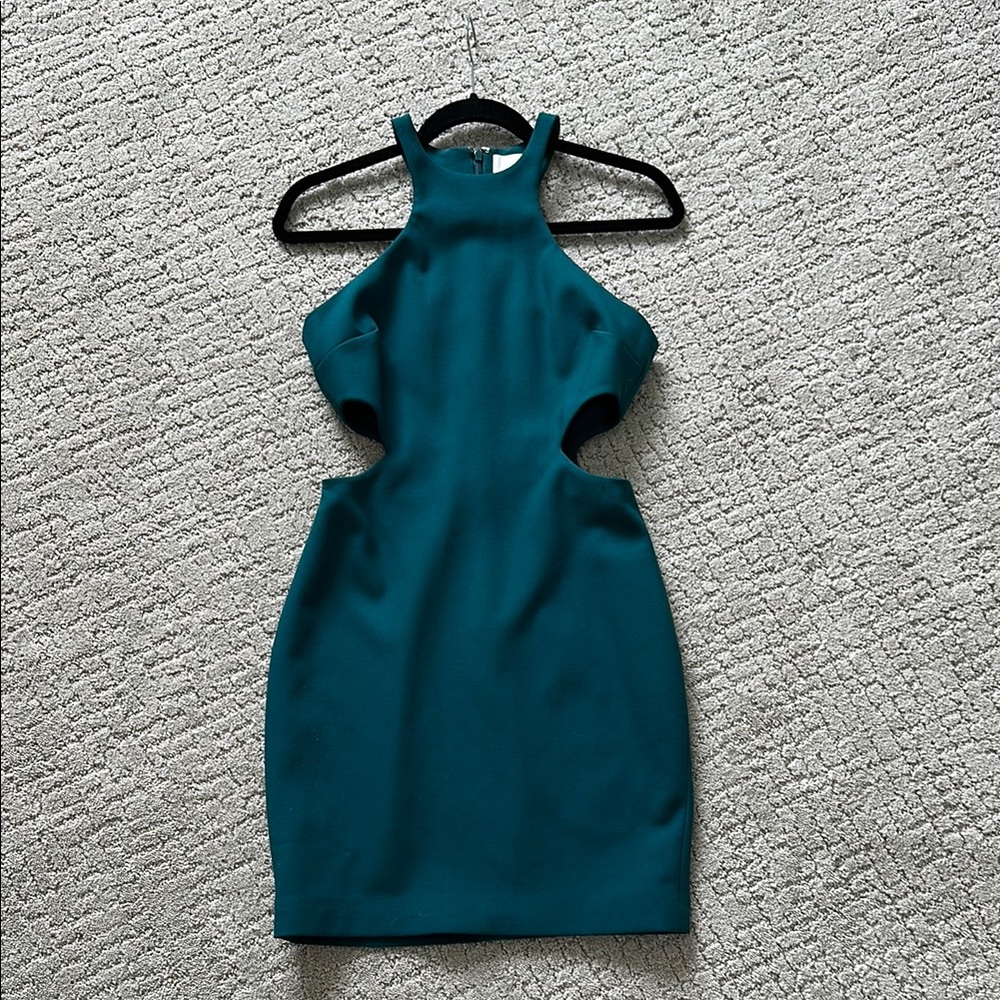 Cinq a Sept Green Bodycon Mini Dress Halter Sleeveless size 6 with cutouts